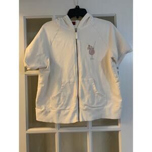 tape measure white full zip jeweled white short sleeve cocktail design jacket L